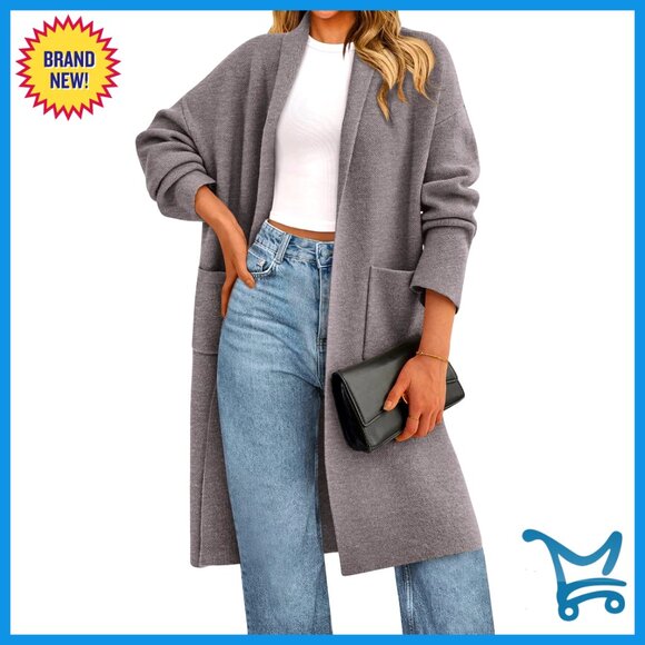 Oversized Cardigan Sweater Lapel Collar Open Front Chunky Knit Cozy